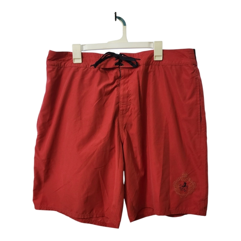 Nat Nast Men's Red Swim Board Shorts With Crown‎ And Lion Logo Size 40